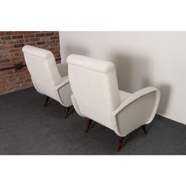 Pair of Italian Walnut and Gray and White Tweed Club Chairs After Marco Zanuso For Sale - Image 10 of 18
