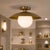 Brass Handcrafted Solid Brass Flush Mount Ceiling Light With Opal Glass Globe For Sale - Image 8 of 9
