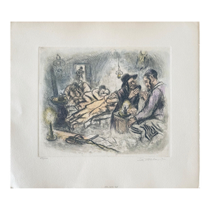 Ira MoskowitzJudaica interior scene etching with hand coloring