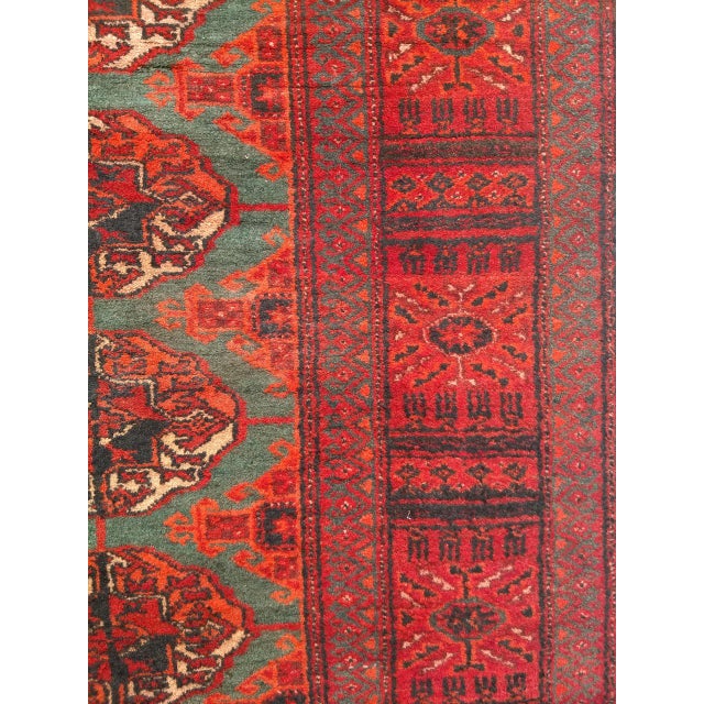 Vintage Turkmen Area Rug, Hand-Knotted Wool, Allover Geometric Pattern, Pistachio Green & Red, 4x8 For Sale - Image 15 of 18