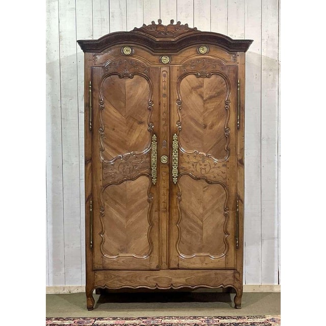 Wood Rennaise Cherrywood Wedding Armoire from François Fils Denot, 1857 For Sale - Image 7 of 18
