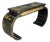 Late 20th Century Black Lacquer Chinoiserie Console Table With Gold Figural Decoration & Scroll Supports For Sale