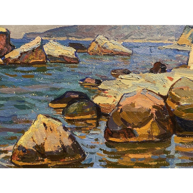 Impressionist 1980s Oil Painting Sea Shore Grigoriy Ruban For Sale - Image 3 of 7