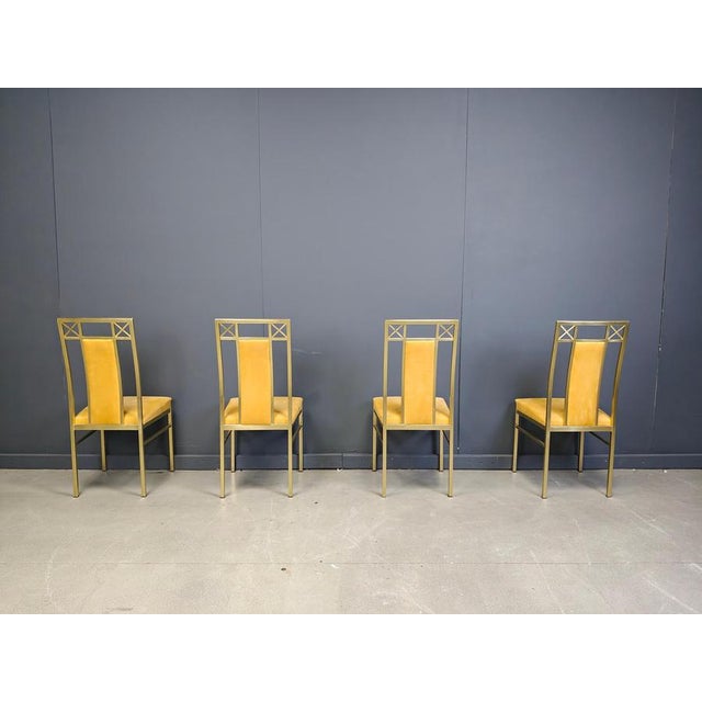 Brown Vintage Brass Dining Chairs attributed to Belgochrom, 1970s, Set of 4 For Sale - Image 8 of 14