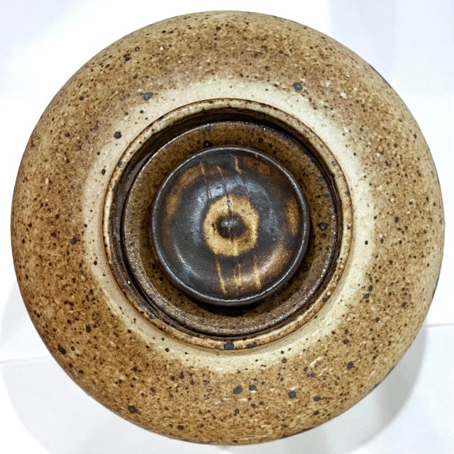 1970's Striped Stoneware Covered Storage Jar - Ken Edwards Montana Potter For Sale - Image 10 of 15
