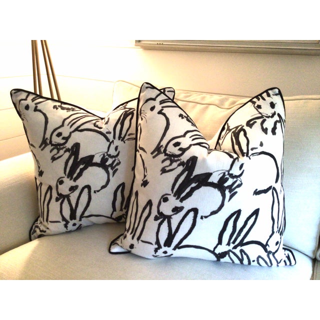 Hunt Slonem "Bunny Hutch" in Black & White Lumbar Pillow 12" x 20" - Single For Sale - Image 4 of 5
