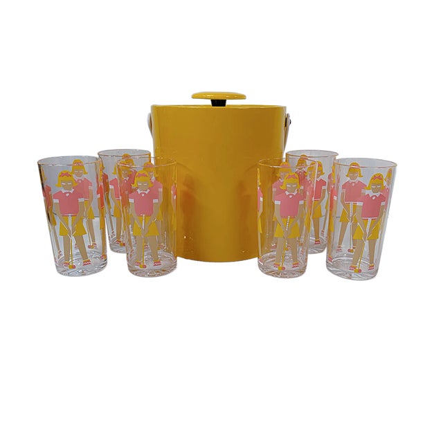 Mid-Century Modern 1980's Acrylic Highball Golf Glasses & Ice Bucket Set- 7 Pieces For Sale - Image 3 of 4