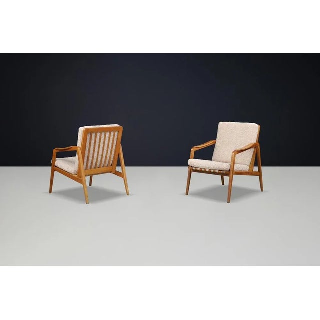 Gold Mid-Century Lounge Chairs in French Ash with New Teddy Upholstery, 1960s, Set of 2 For Sale - Image 8 of 11