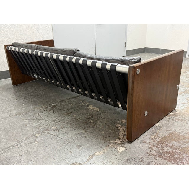 Selig Rosewood + Black Leather Strap Sofa, Circa 1970's For Sale In San Francisco - Image 6 of 12