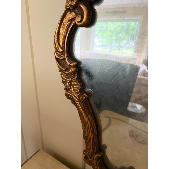 Pair of Italian Rococo Giltwood Mirrors With Antiqued Glass For Sale - Image 12 of 14