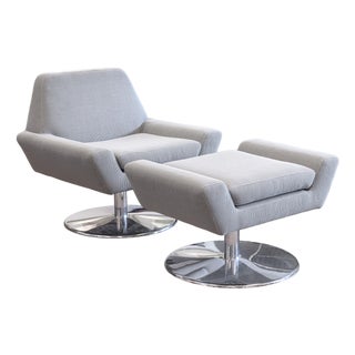 DellaRobbia Tech Contemporary Modern Chrome & Fabric Lounge Chair & Ottoman For Sale