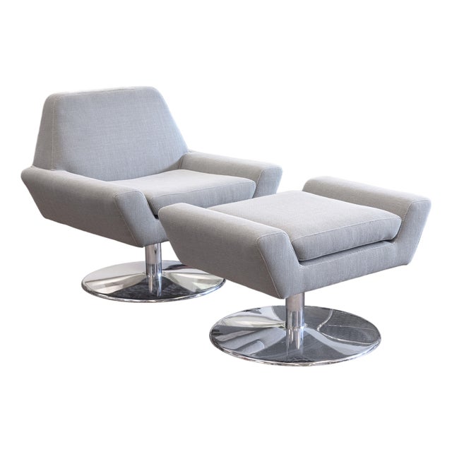 DellaRobbia Tech Contemporary Modern Chrome & Fabric Lounge Chair & Ottoman For Sale