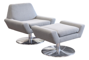 DellaRobbia Tech Contemporary Modern Chrome & Fabric Lounge Chair & Ottoman