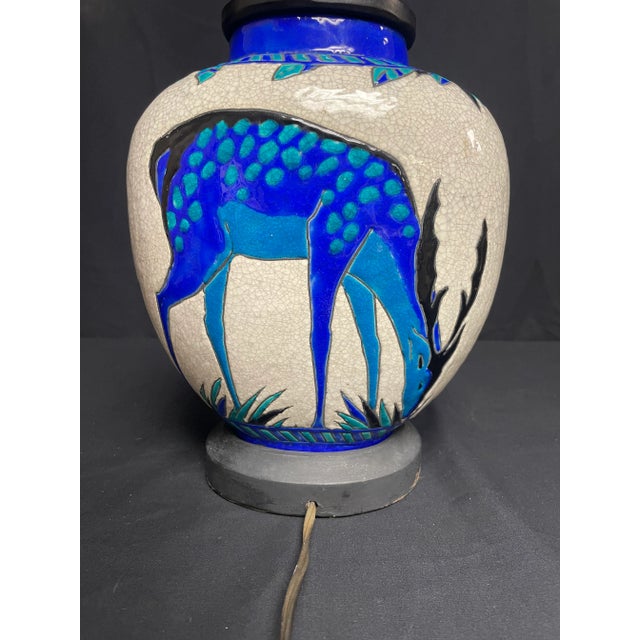 1920s Charles Catteau Boch Freres Art Deco Blue Deer Lamp For Sale In New York - Image 6 of 12