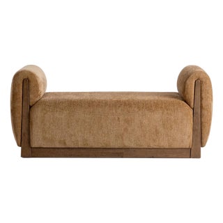 Caramel Velvet Modern Roll Arm Bench For Sale