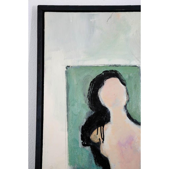 Textile Mid Century Modern Painting Female Form Abstract Signed Large 35x51 Woman XL For Sale - Image 7 of 12