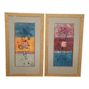 2 D. Jiang "Orphia Form" Chinoiserie Sculptural Mixed Media Calligraphy Framed