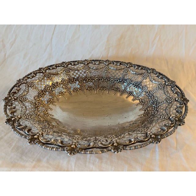 Antique Crichton Bros. Sterling Silver Oval Basket Bowl 920g For Sale - Image 6 of 10