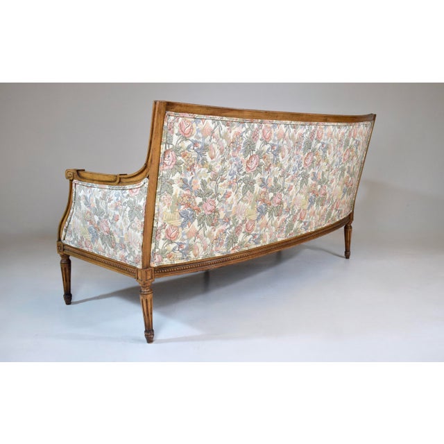 Louis XVI Style Sofa, Hand-Carved Walnut, Floral Tapestry, Usa, 1960s For Sale - Image 10 of 13