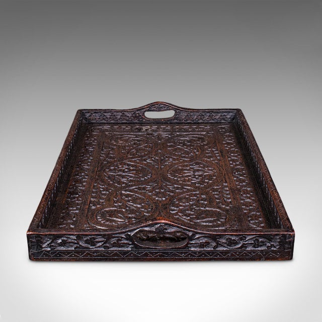 1900 - 1909 Antique Carved Serving Tray, Anglo-Indian, Afternoon Tea Platter, Late Victorian For Sale - Image 5 of 10