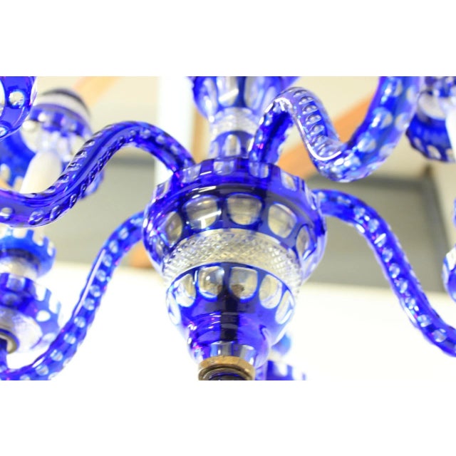 Mid-Century Modern Czechoslovakian Blue Glass Chandelier, 1940s For Sale - Image 3 of 12