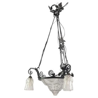 Art Deco Wrought Iron Ceiling Lamp, 1930s For Sale