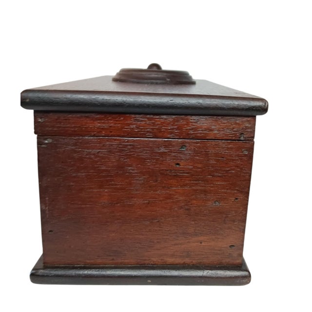 Late 19th Century Antique Wood Box Dark Rustic Brown Diamond Design With Round Medallion For Sale - Image 5 of 18