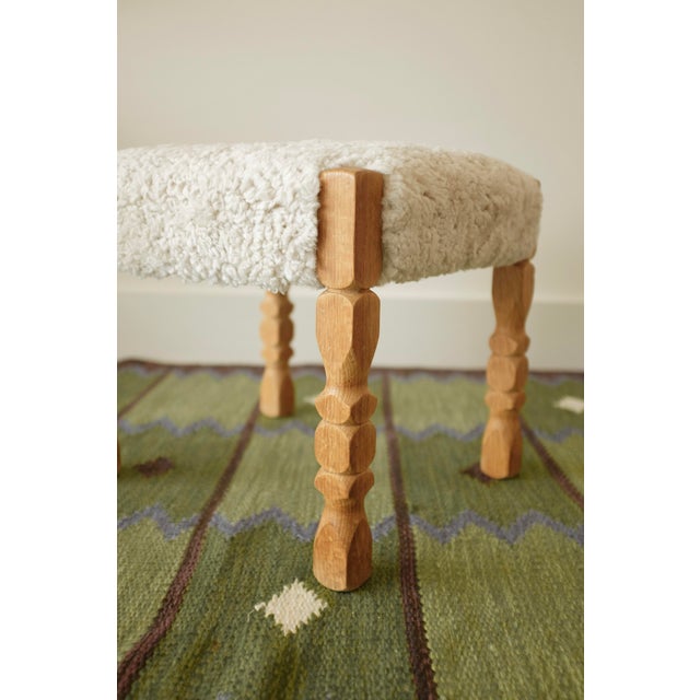 Wood 1950s Scandinavian Modern Sheepskin Stool For Sale - Image 7 of 10