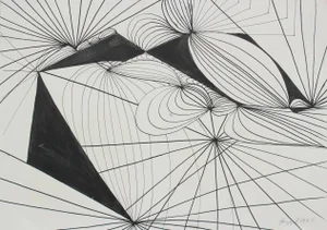 Laura Lengyel Modernist Abstract Geometric Drawing in Ink, 1965