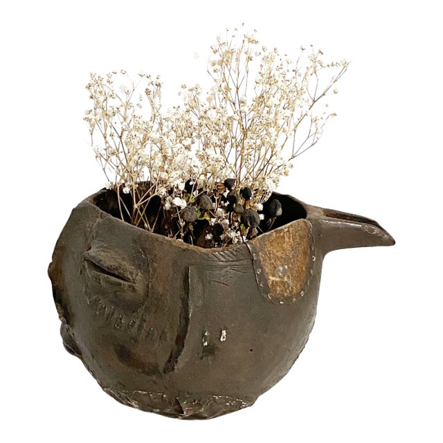 Vintage African Tribal Kuba Wooden Cup Figural Head Congo 6" H For Sale