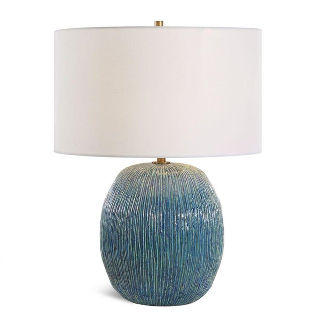 Contemporary Organic Modern Ocean Blue Wave Ceramic Table Lamp For Sale - Image 3 of 5