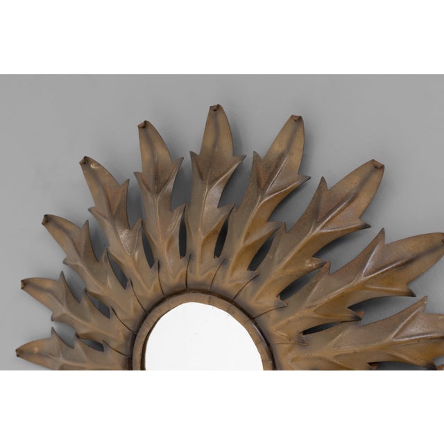 Mid-Century Modern Vintage Sunburst Mirror in Steel, 1950s For Sale - Image 3 of 6