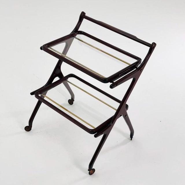 Gold Mid-Century Italian Serving Trolley in Wood and Glass by Cesare Lacca, 1950s For Sale - Image 8 of 11