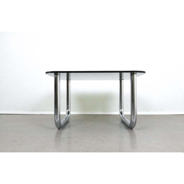 Brown Space Age Coffee Table with Smoked Glass Top and Chrome Runners, Germany, 1970s For Sale - Image 8 of 18
