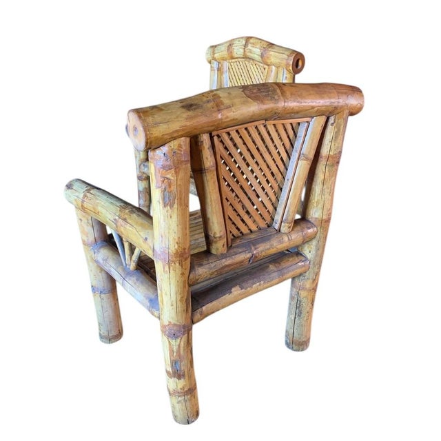 Asian Circa 1980s Large Bamboo Pagoda Armchairs in the Style of Budji Layug, a Pair For Sale - Image 3 of 5