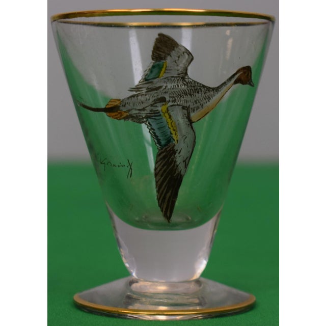 Set X 6 Cyril Gorainoff Sherry Glasses W/ Enamel Hand Painted Waterfowl Birds For Sale - Image 4 of 9