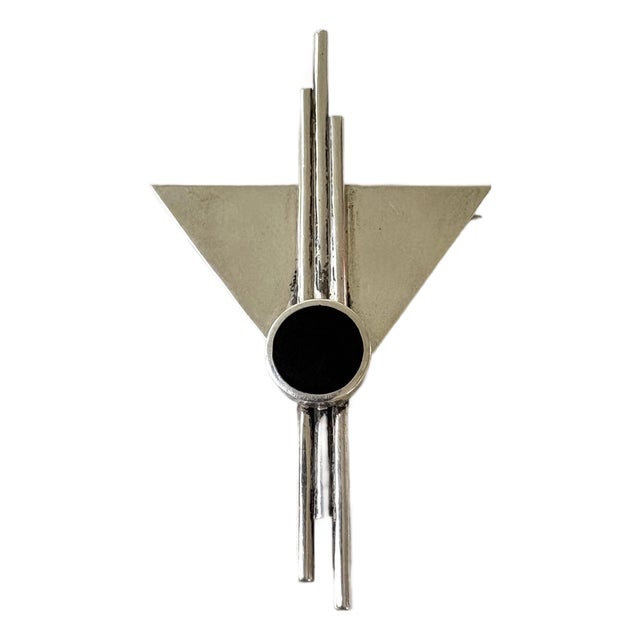 Art Deco Sterling Silver and Onyx Brooch For Sale