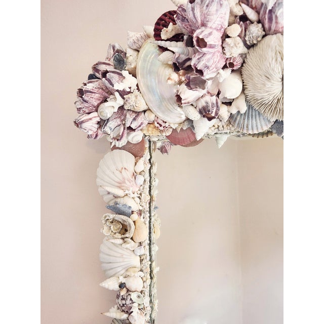 Seashell Encrusted Wall Mirror, Coastal Grandma Decor, Scallop Shell Accent For Sale - Image 10 of 16