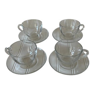 1990s Classique Clear Coupe Cup and Saucer Set by Arcoroc France - Set for 4 For Sale