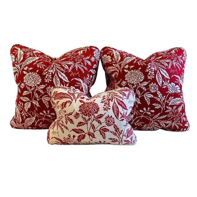 Red Premier Prints MM Designs White & Red Printed Botanical Floral Leaf Leaves Pillow Covers - Set of 3 For Sale - Image 8 of 8