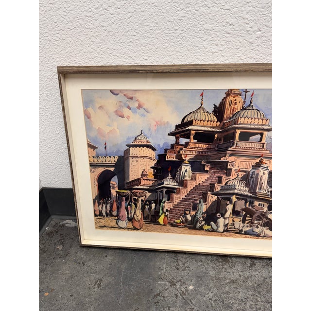Siva Temple + Bundi Gate Original Watercolor Painting, Framed For Sale In San Francisco - Image 6 of 12