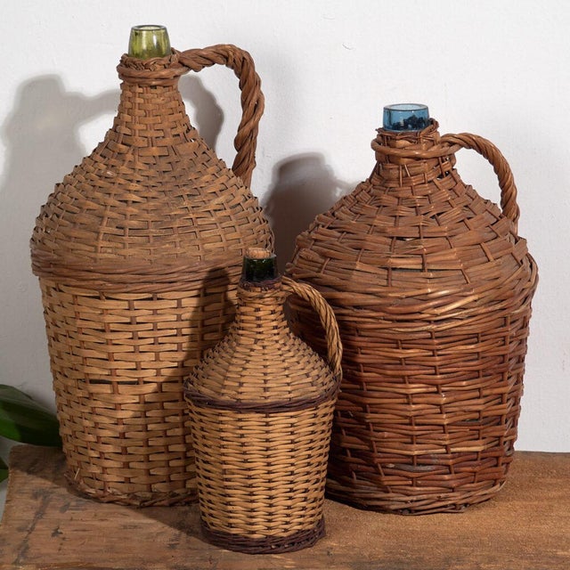 Antique Glass and Wicker Demijohns, 1920s Set of 3 For Sale - Image 9 of 9