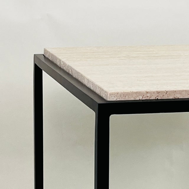 DESIGN FRERES Square 'Diagramme' Side Table in Travertine by Design Frères For Sale - Image 4 of 7