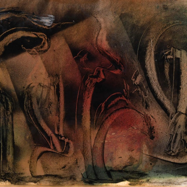 Unleash raw elemental energy into your collection with Framed Signed J. Akston "Primordial Chaos", a mixed media on board...