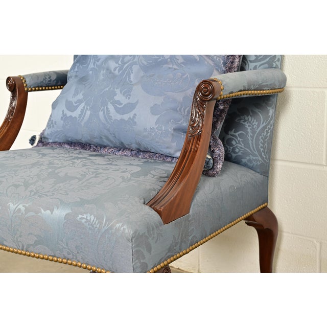 Brown Kittinger Chippendale Carved Mahogany Open Arm Library Chair For Sale - Image 8 of 18