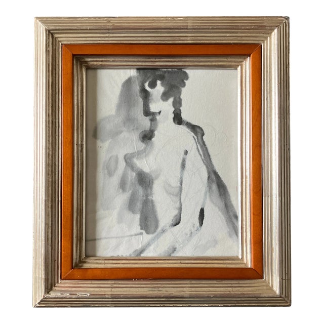 1970s Vintage Abstract Female Nude Watercolor Painting For Sale