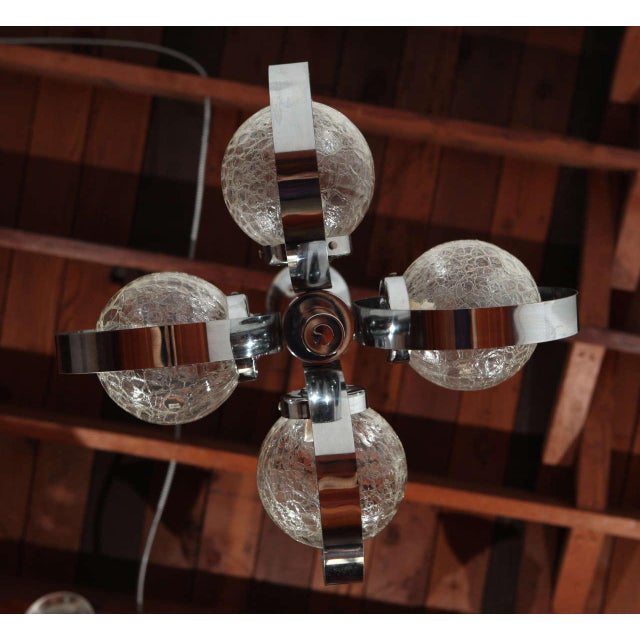 Chrome 1960s Chrome & 4 Round Crackle Glass Globes Chandelier For Sale - Image 8 of 10