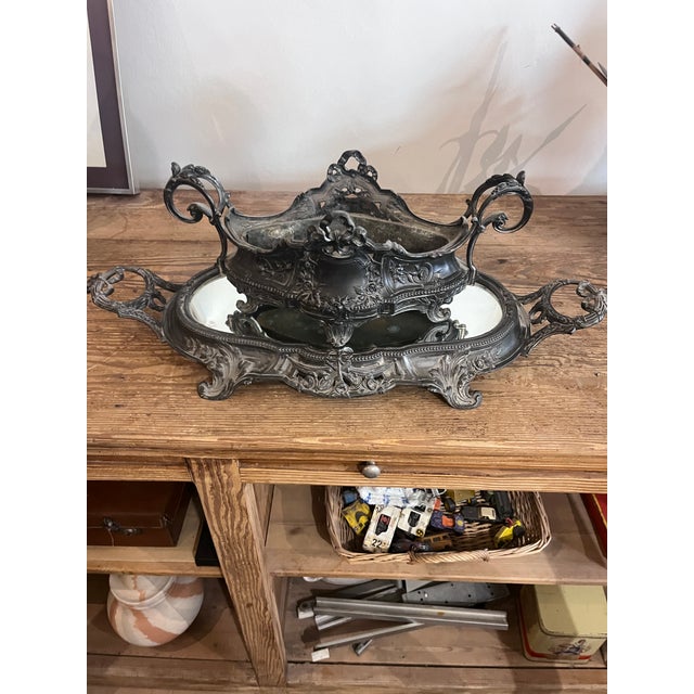Gray Antique French Rococo Jardinière with Mirrored Tray, 1900s, 1890s For Sale - Image 8 of 9