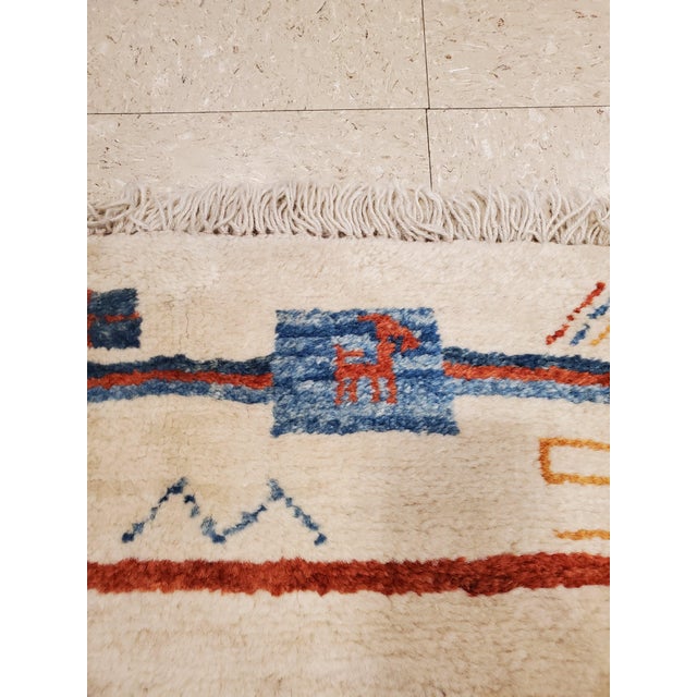 Vintage Persian Gabbeh Rug, Handmade Oriental Rug, Creamy Ivory, Cool boarder For Sale - Image 9 of 18