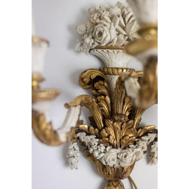 Louis XVI Wall Lights in Gilded and Lacquered Wood, 1900s, Set of 2 For Sale - Image 18 of 18